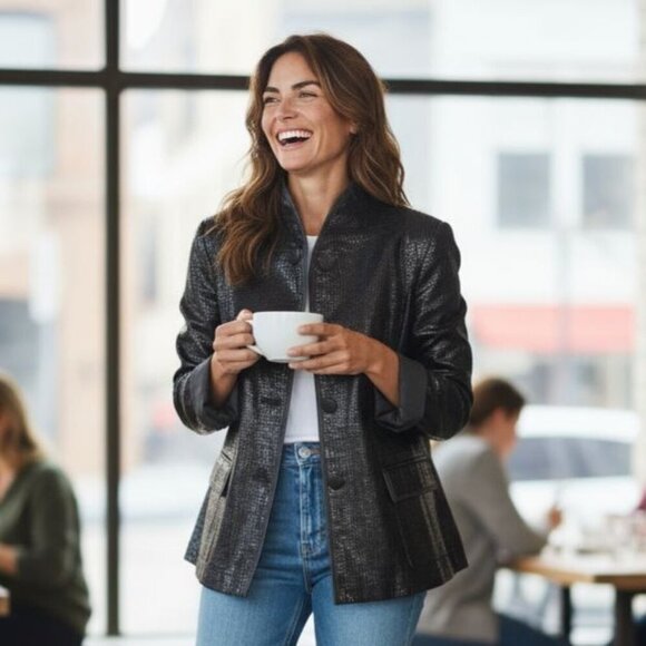 Bradley By Bradley Bayou Jackets & Blazers - Bradley By Bradley Bayou Black Genuine Leather Jacket Embossed Texture Size 2XL